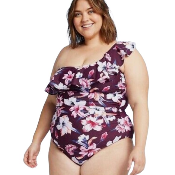 Kona Sol Floral Ruffle Shoulder One Piece Swimsuit Size 16W NWT - Picture 13 of 14